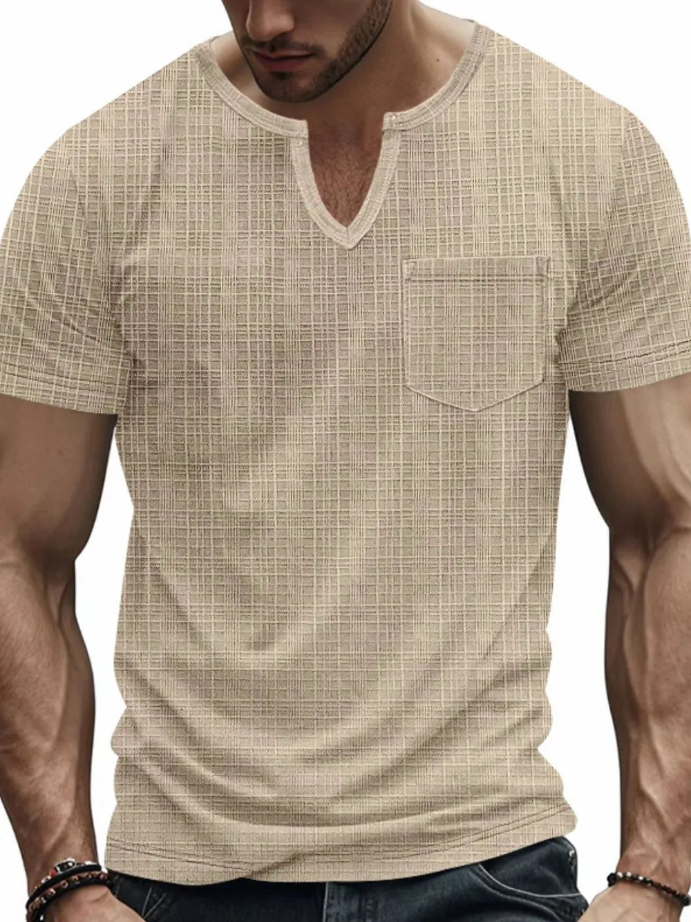 Men's Full Size Notched Short Sleeve T-Shirt Plus Size - The Nicole Sinzinkayo Co.