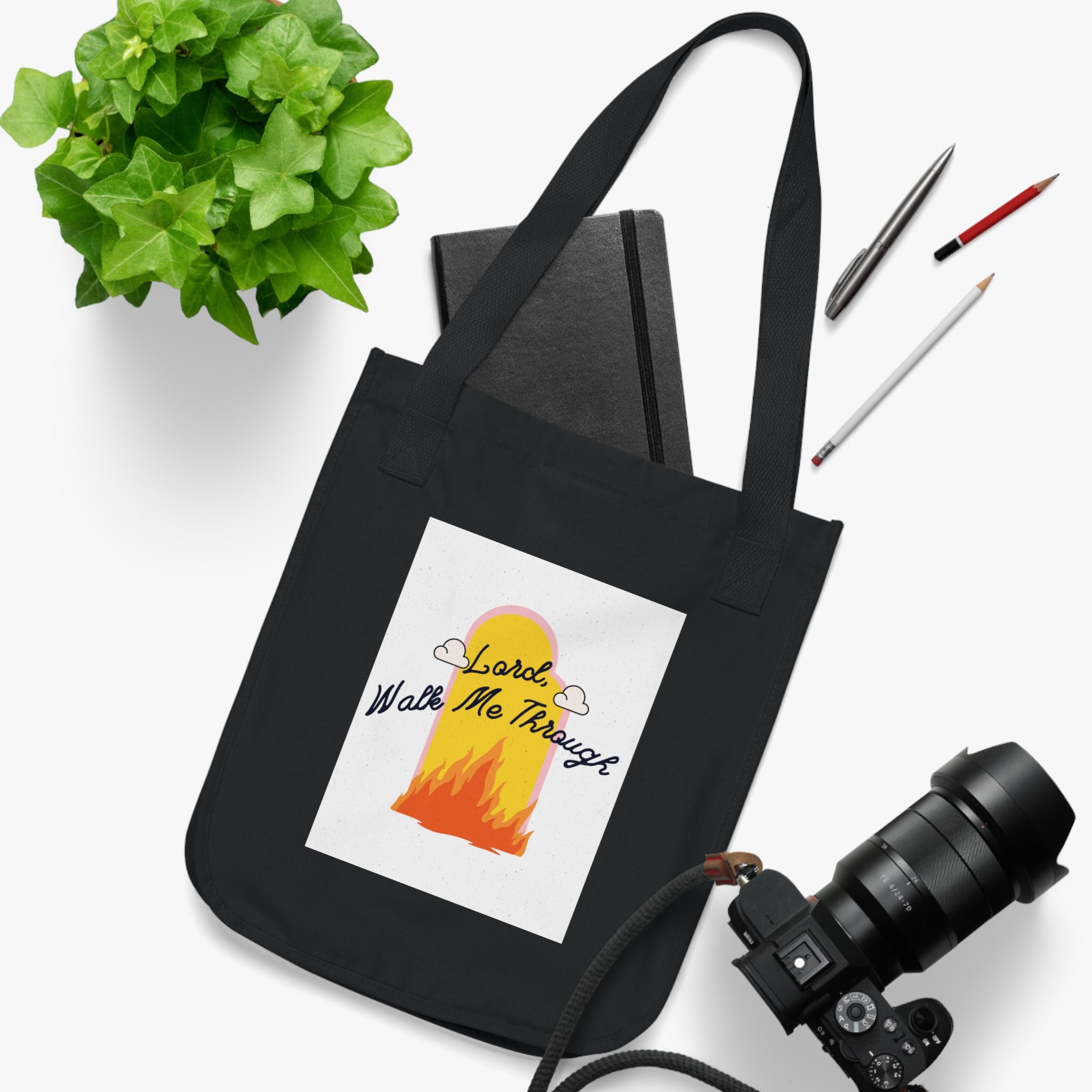 Tote Bag — "Lord Walk Me Through" Sunset Flame Organic Canvas Tote