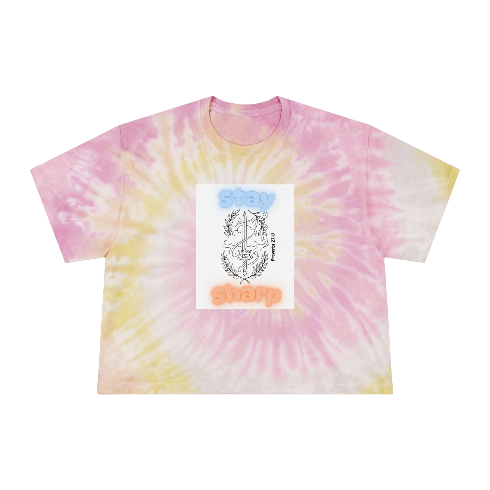 Tie-Dye Crop Tee — "Stay Sharp" Anchor Graphic, Pastel Blue Beach Vibe
