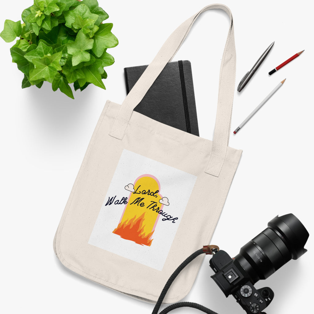 Tote Bag — "Lord Walk Me Through" Sunset Flame Organic Canvas Tote