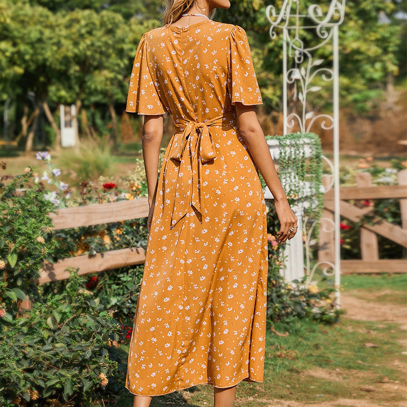 Sexy Sweet Dress Ladies Floral Hot Mom Print Tea Break Waist Light Luxury Skirt