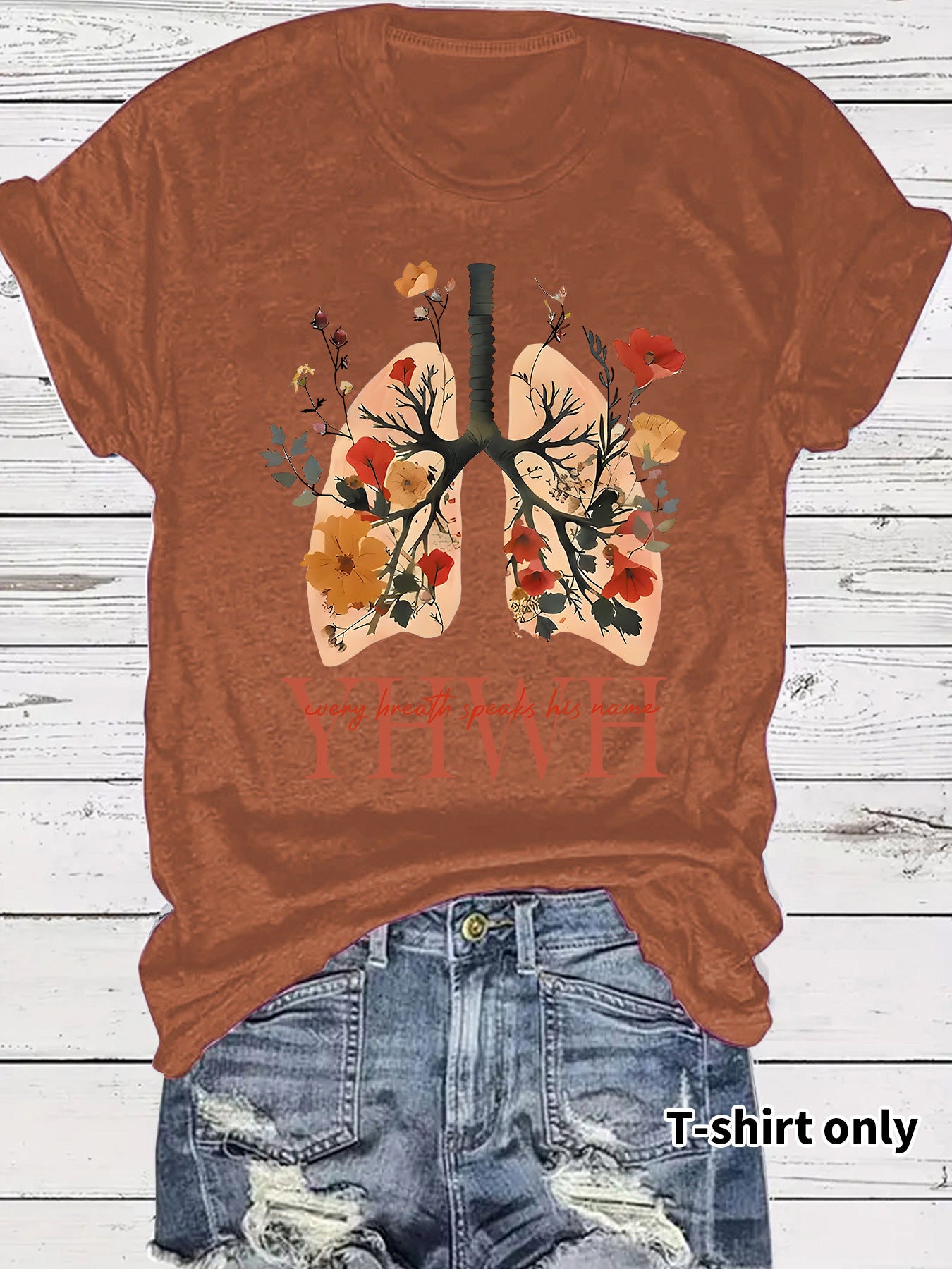 Floral Christian faith pattern round neck loose short sleeved shirt