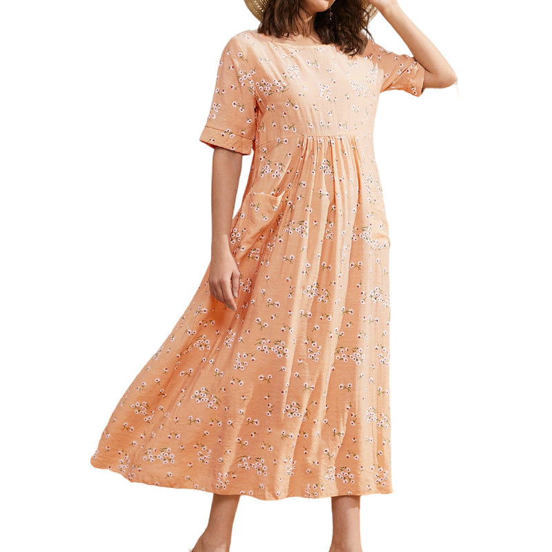 Dress Print Loose Hot Mom Comfortable Long Skirt Pocket Women's Dress