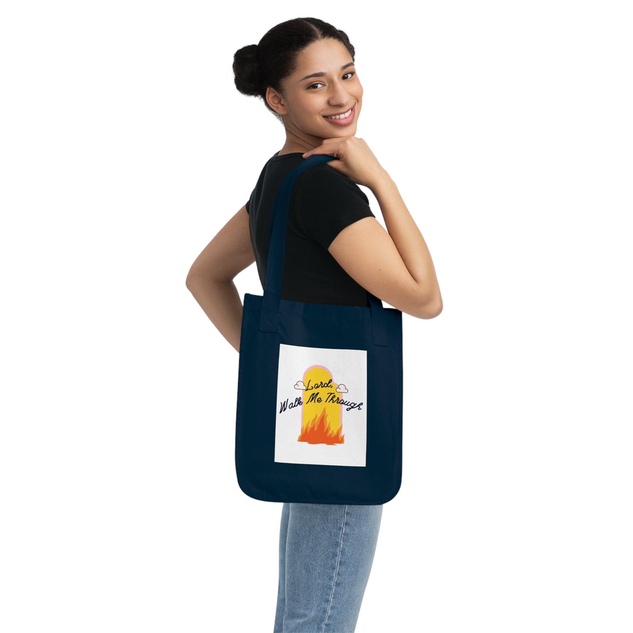 Tote Bag — "Lord Walk Me Through" Sunset Flame Organic Canvas Tote