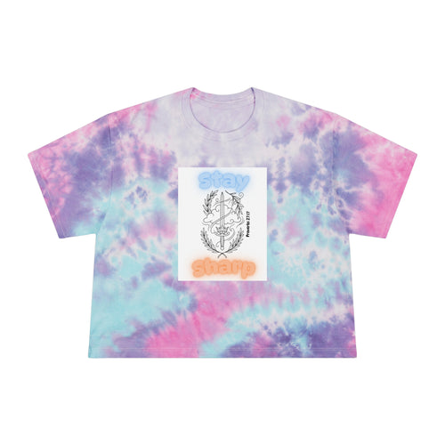 Tie-Dye Crop Tee — "Stay Sharp" Anchor Graphic, Pastel Blue Beach Vibe - The Nicole Sinzinkayo Co.