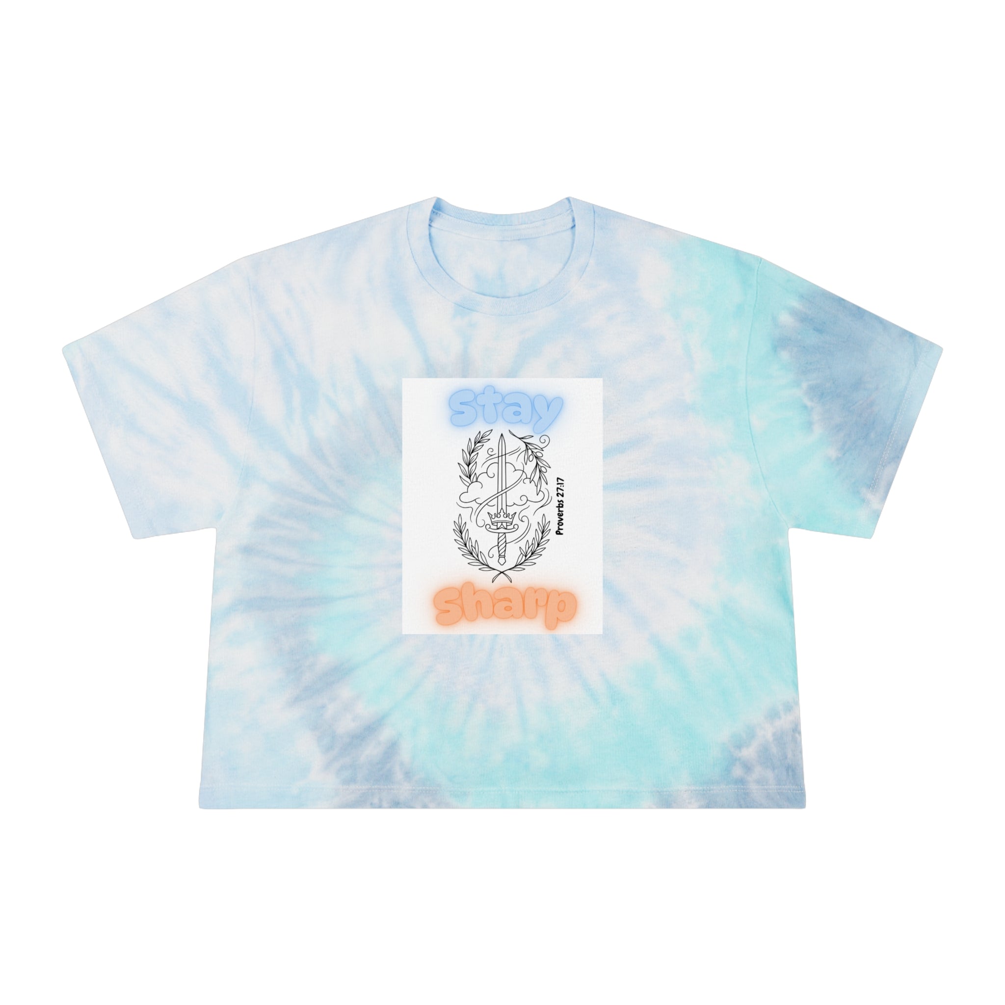 Tie-Dye Crop Tee — "Stay Sharp" Anchor Graphic, Pastel Blue Beach Vibe