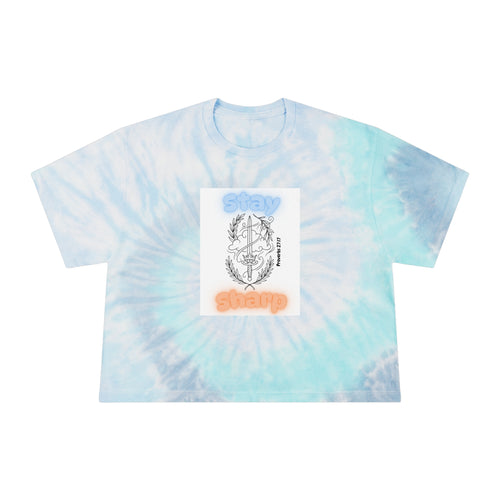 Tie-Dye Crop Tee — "Stay Sharp" Anchor Graphic, Pastel Blue Beach Vibe - The Nicole Sinzinkayo Co.