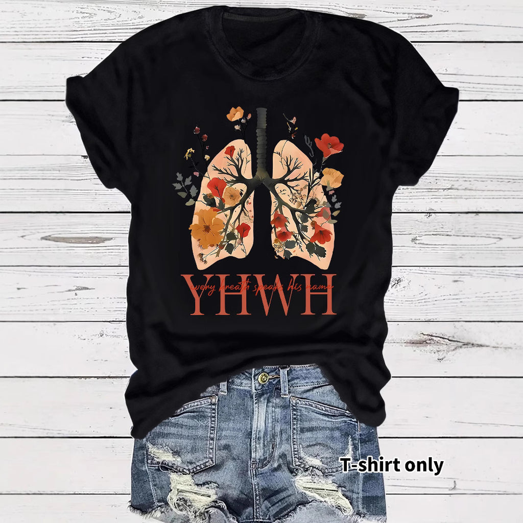 Floral Christian faith pattern round neck loose short sleeved shirt