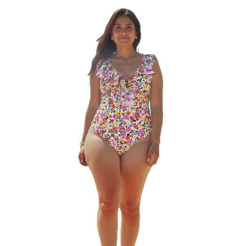 Printed belly covering plus size swimsuit for women, chubby sister