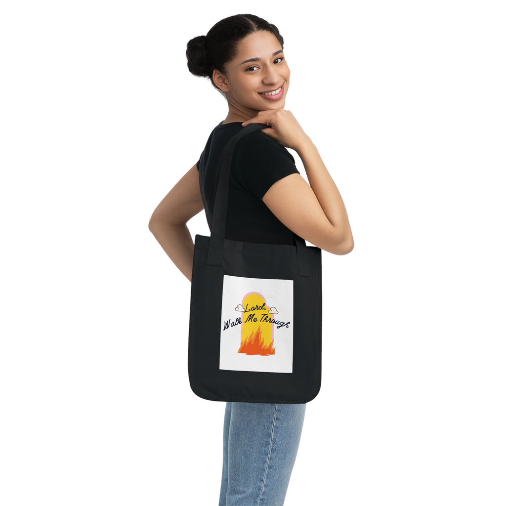 Tote Bag — "Lord Walk Me Through" Sunset Flame Organic Canvas Tote