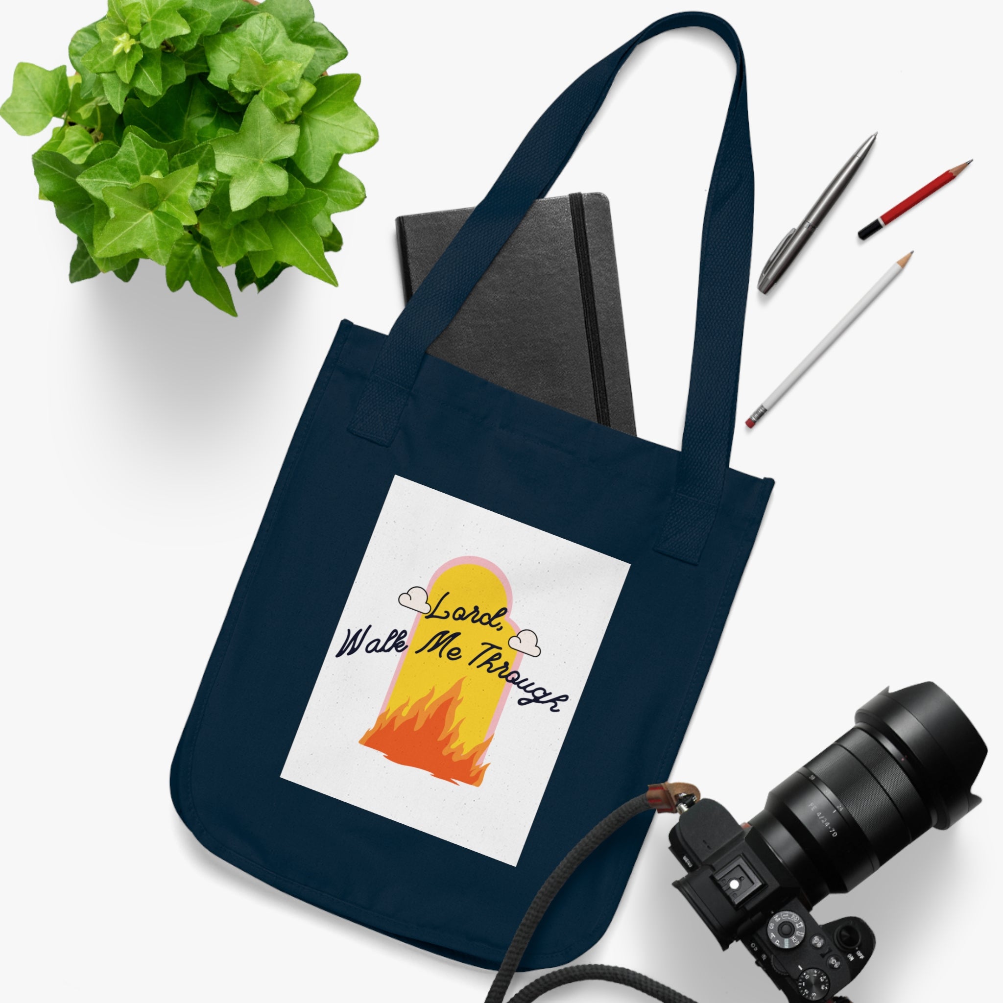 Tote Bag — "Lord Walk Me Through" Sunset Flame Organic Canvas Tote