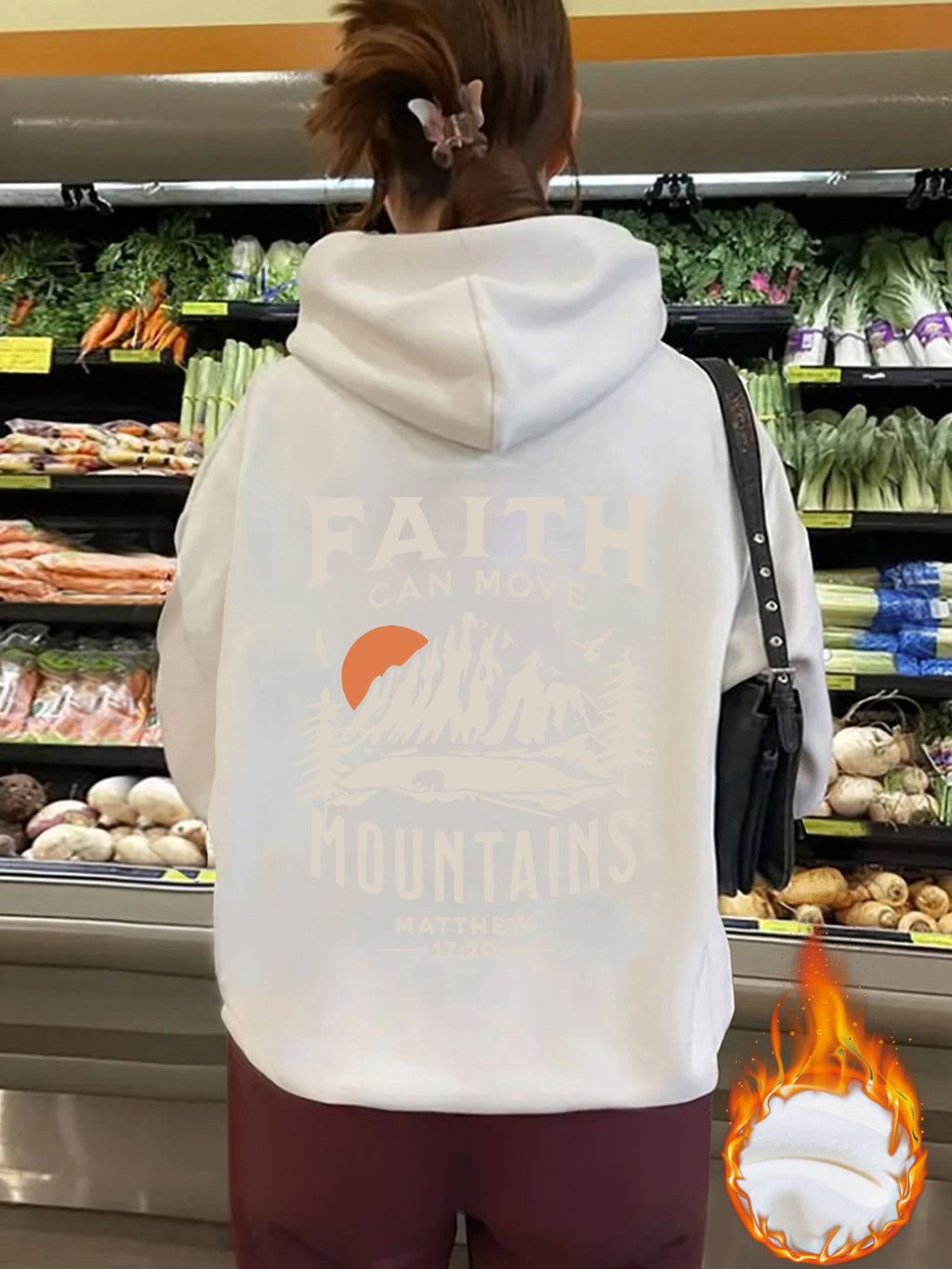 Top Hoodie FAITH CAN MOVE MOUNDAINS Thick Fleece Hoodie for Women