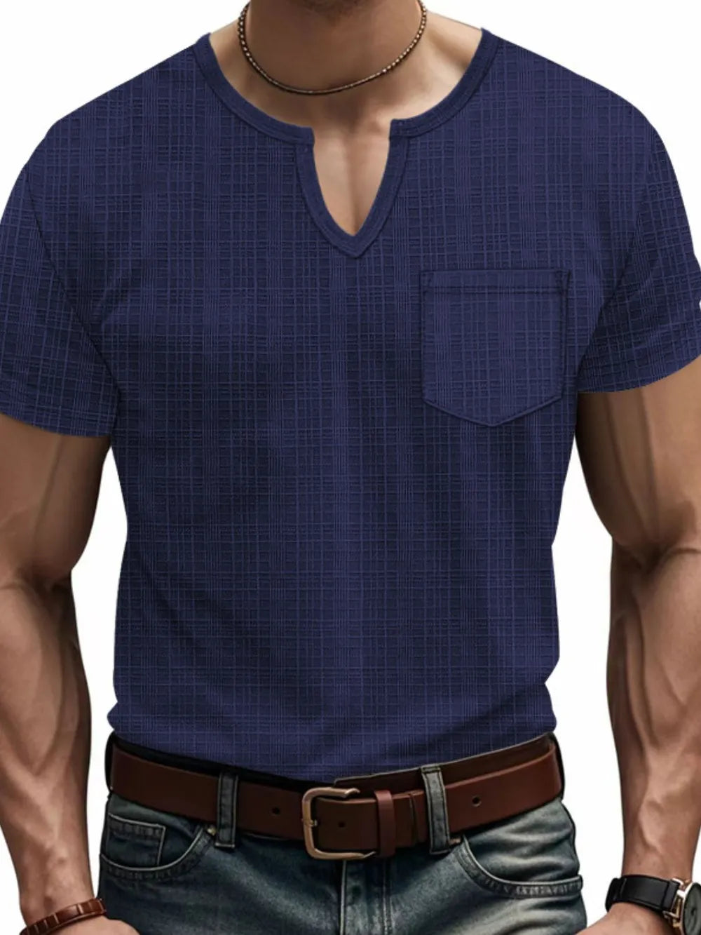 Men's Full Size Notched Short Sleeve T-Shirt Plus Size - The Nicole Sinzinkayo Co.