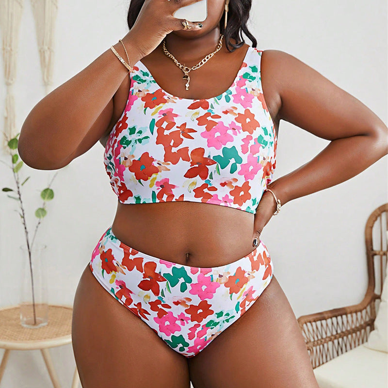 Printed Strap Two-Piece Swimsuit for Women, Plus Size Bikini, Beach Swimwear