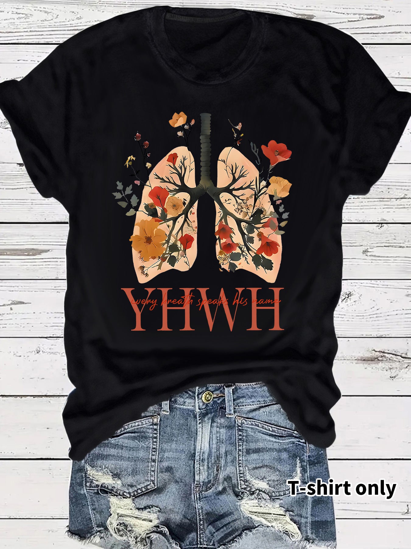 Floral Christian faith pattern round neck loose short sleeved shirt