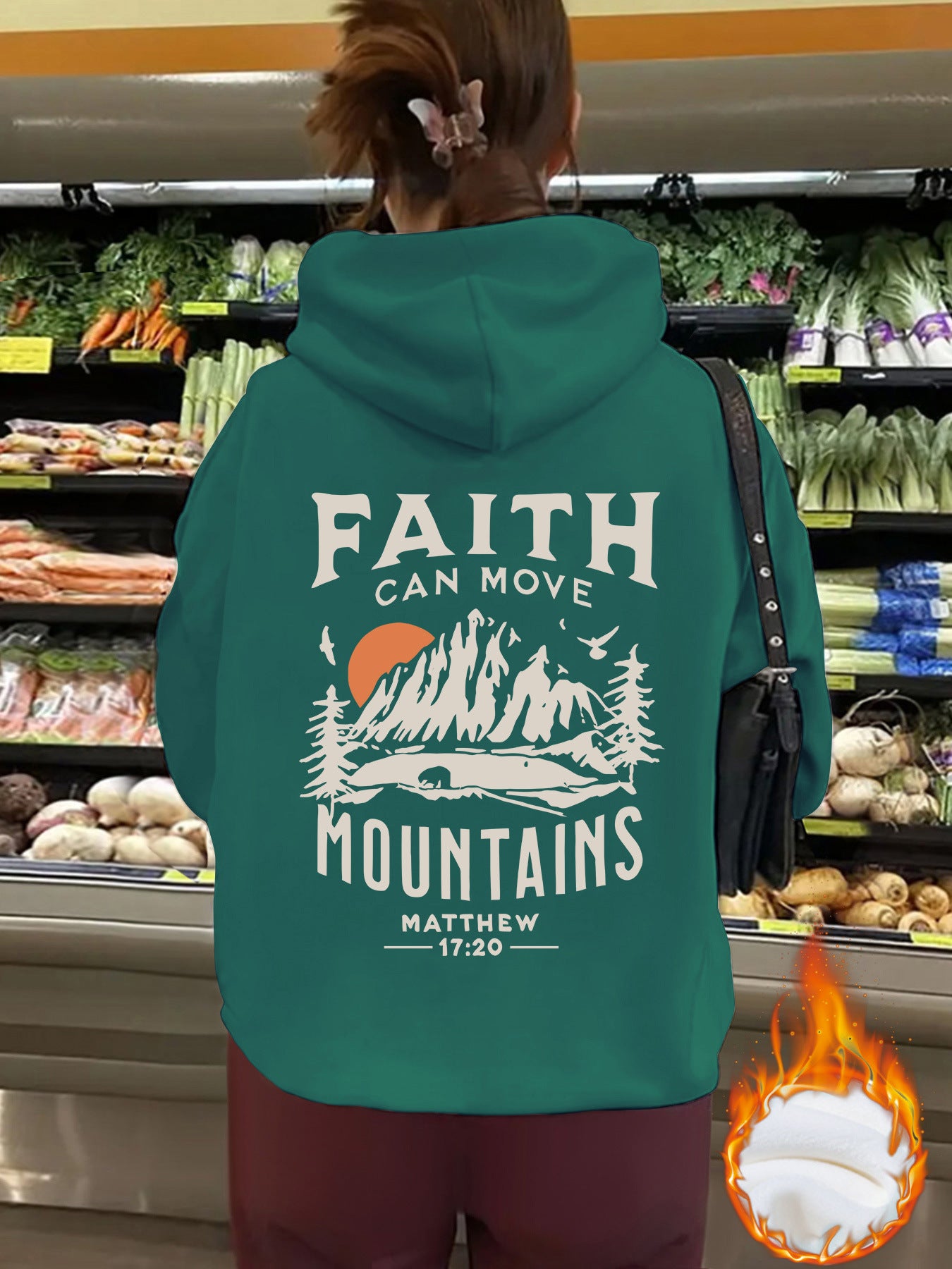 Top Hoodie FAITH CAN MOVE MOUNDAINS Thick Fleece Hoodie for Women