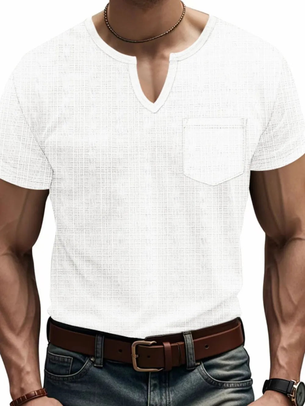 Men's Full Size Notched Short Sleeve T-Shirt Plus Size - The Nicole Sinzinkayo Co.