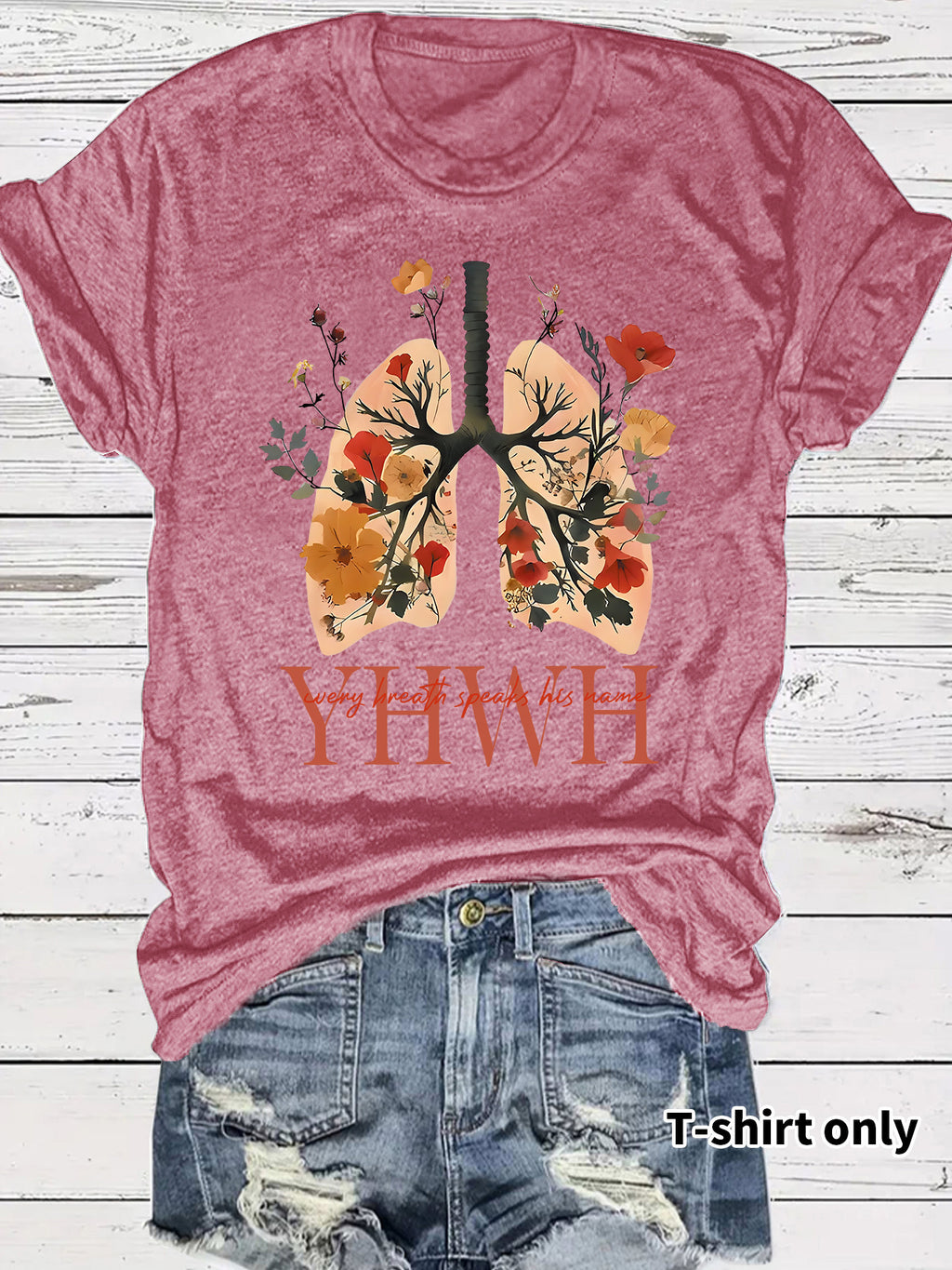 Floral Christian faith pattern round neck loose short sleeved shirt