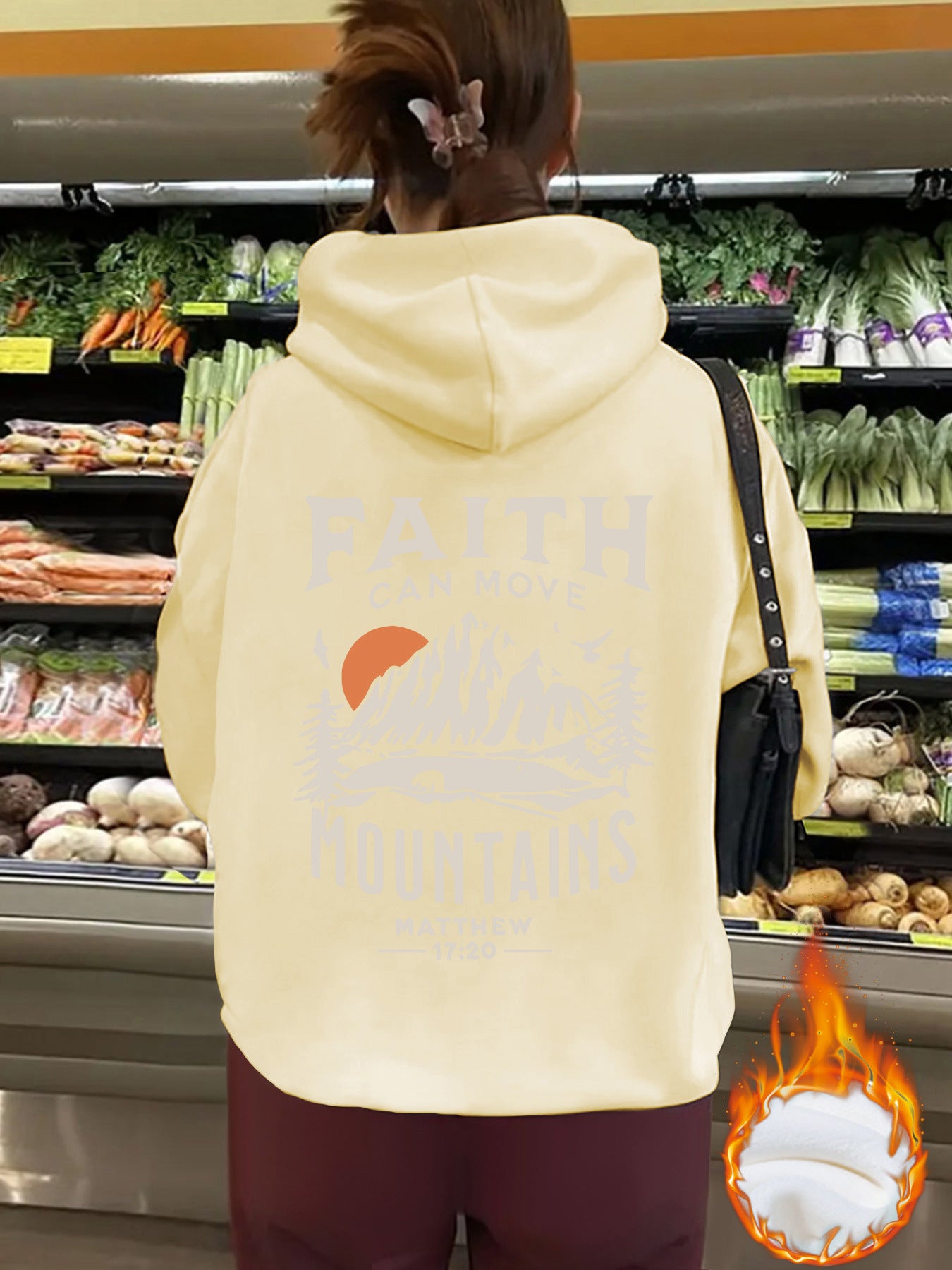 Top Hoodie FAITH CAN MOVE MOUNDAINS Thick Fleece Hoodie for Women